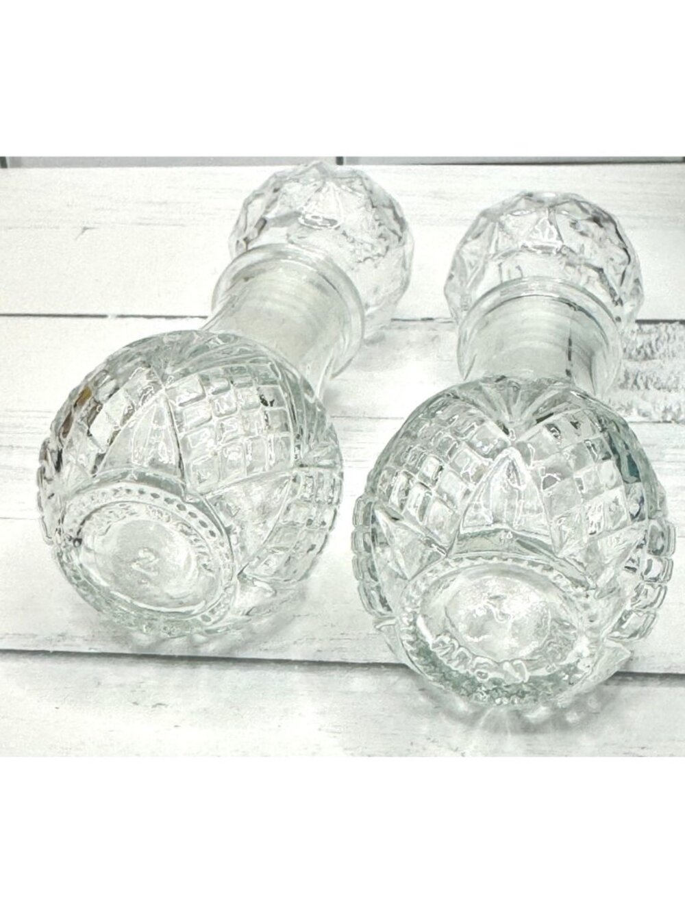 Vintage Crystal-Cut Clear Glass Wine Decanters with Stoppers Pair - Picture 5 of 6